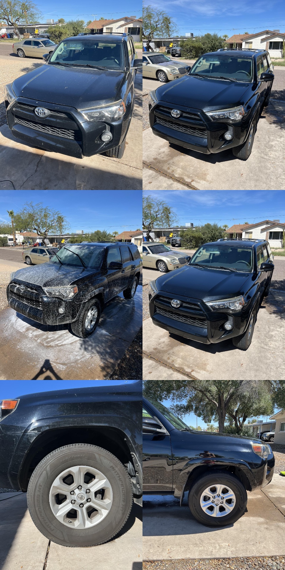 Before and after detailing results on a black Toyota 4Runner